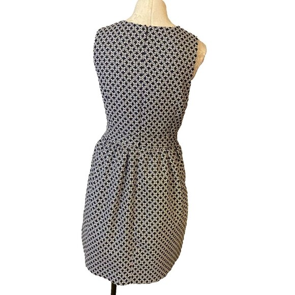 Crown & Ivy Dress Navy Blue White 16 Print A Line Cotton Lined Stretch Washable - Picture 2 of 6